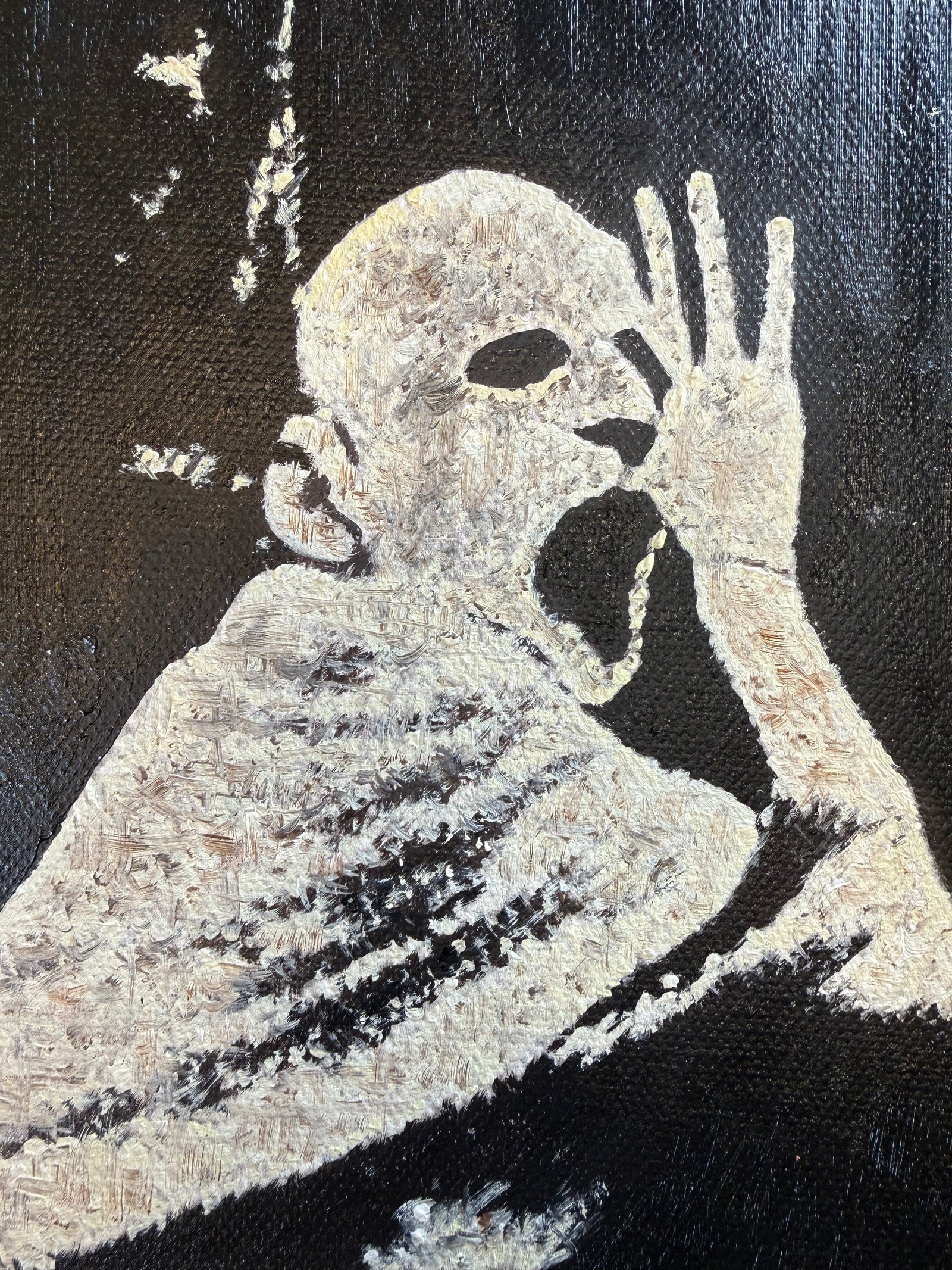 TONES ON TAIL (GM-003-26) by GODS MGMT — original oil on canvas painting of a vintage band t-shirt graphic, second view