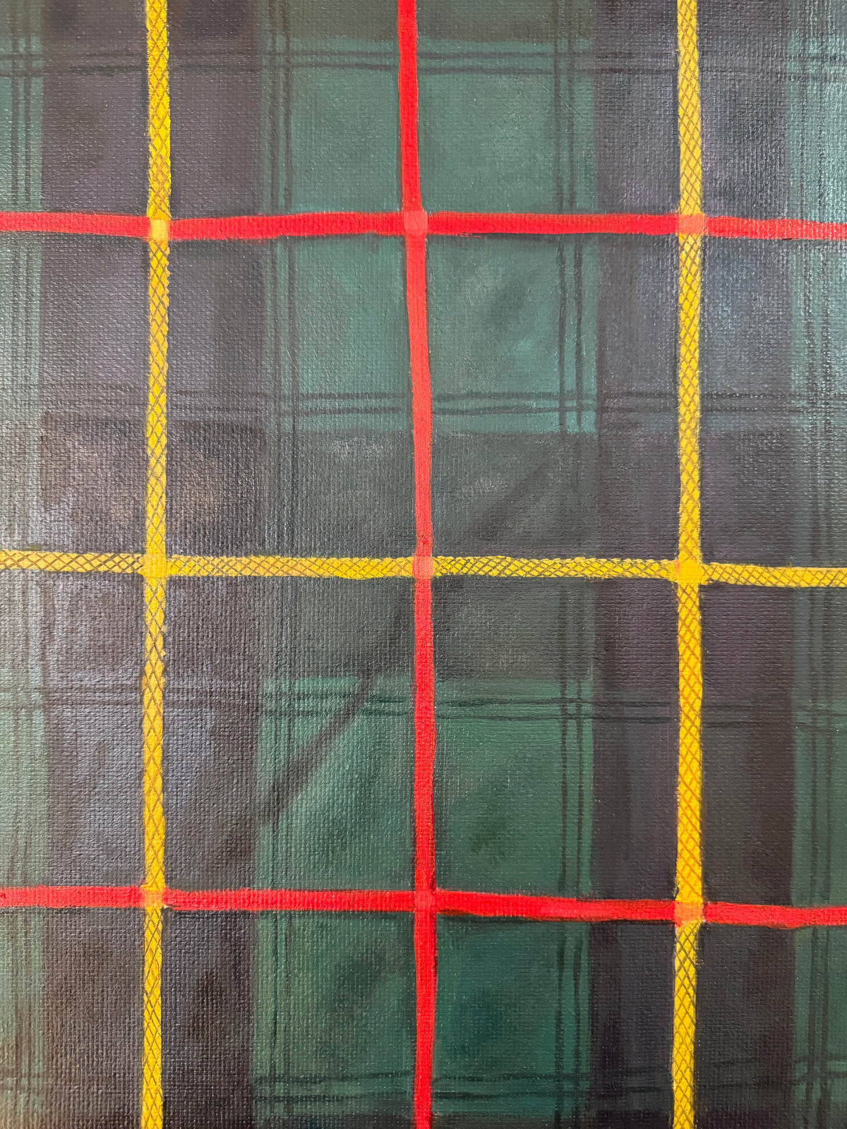 Detail of painted plaid weave, oil on canvas