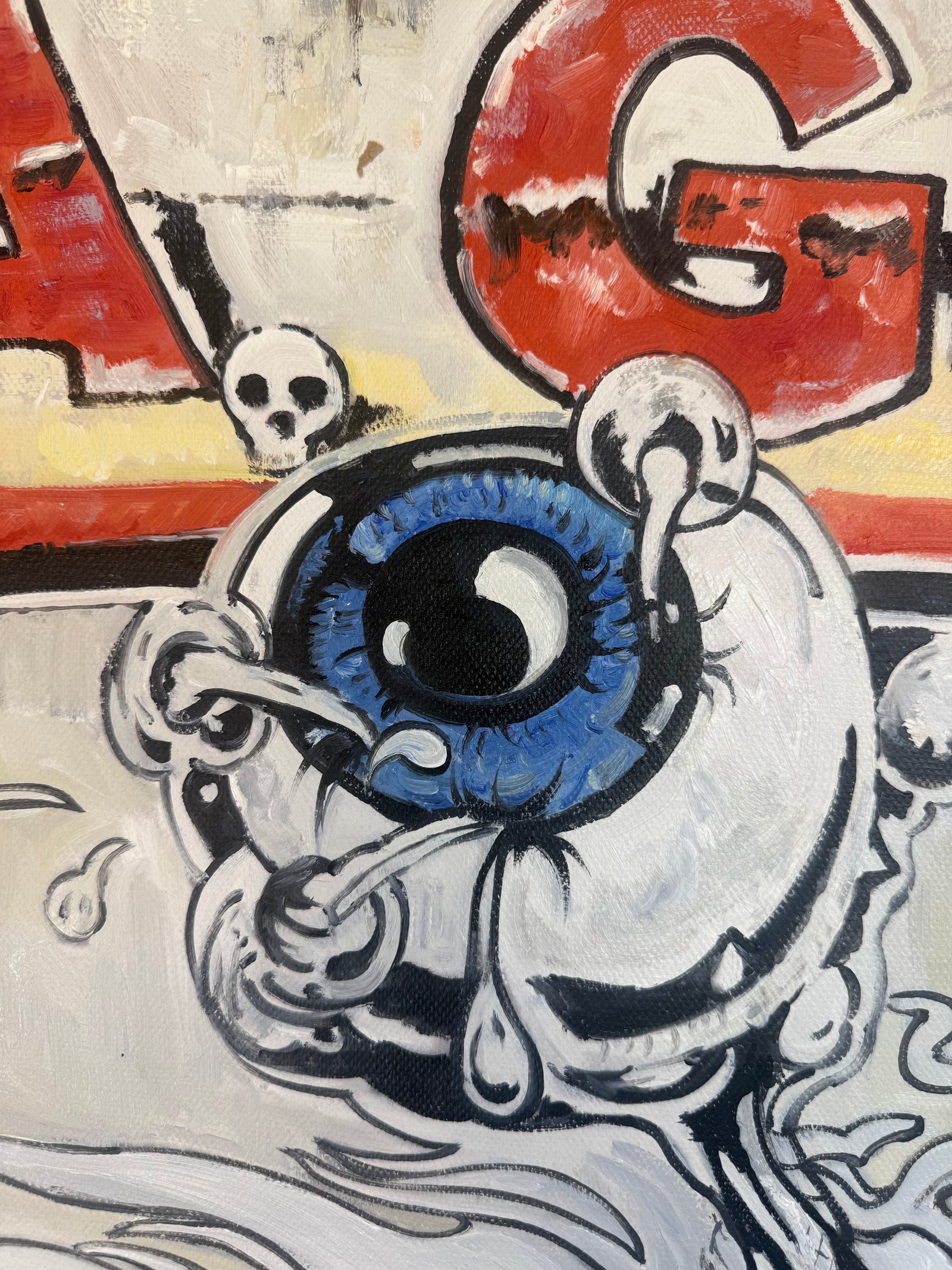 LA GUNS (GM-004-26) by GODS MGMT — original oil on canvas painting of a vintage band t-shirt graphic, second view