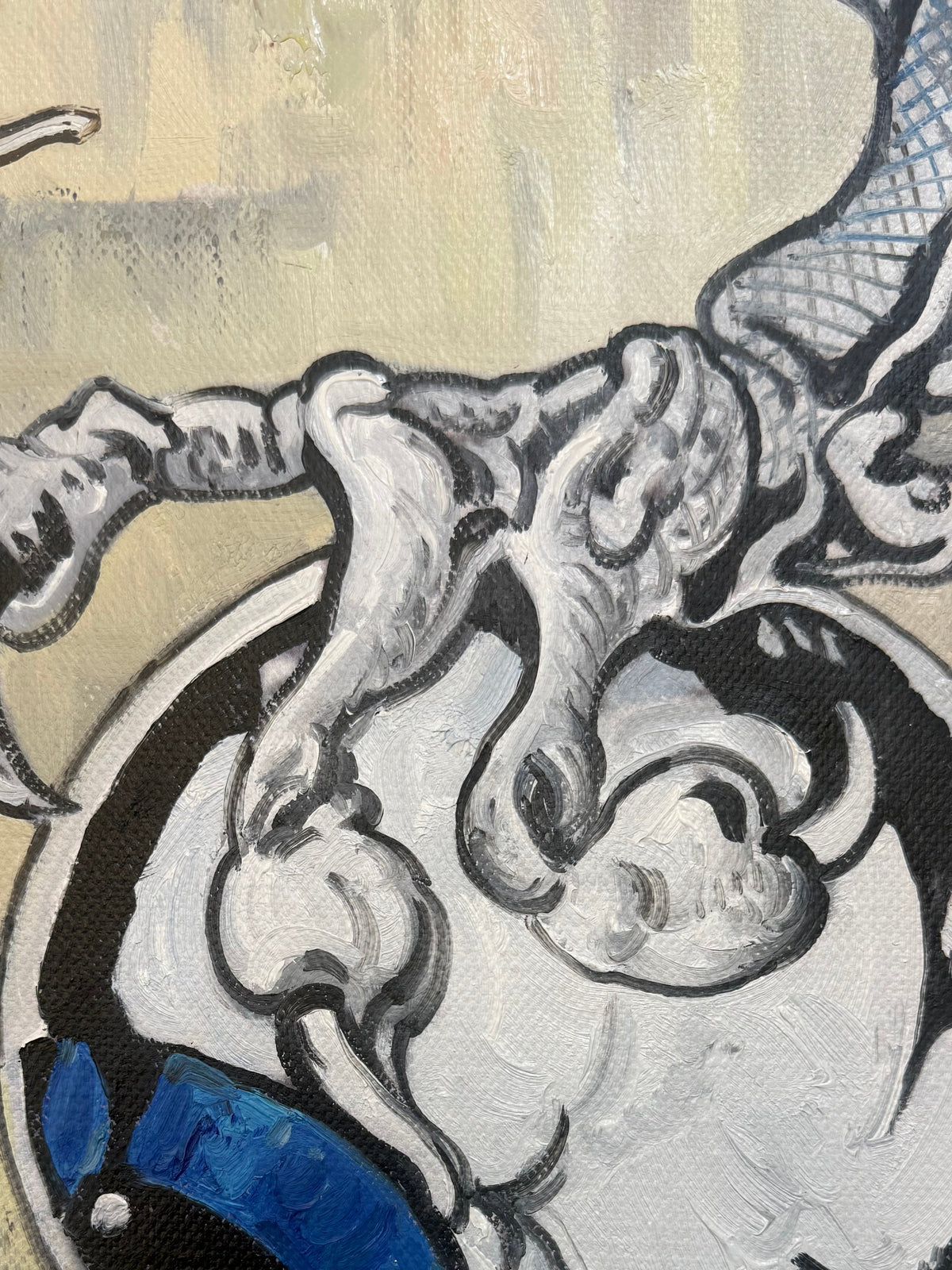 Detail of a GODS MGMT painting, oil on canvas