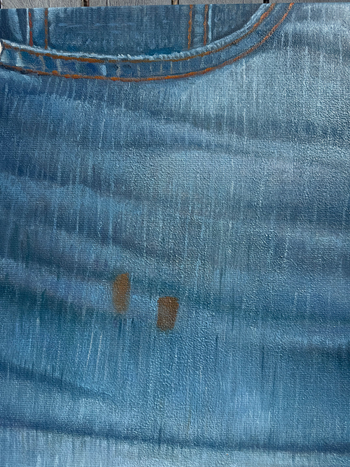Painted denim, oil on canvas, GODS MGMT